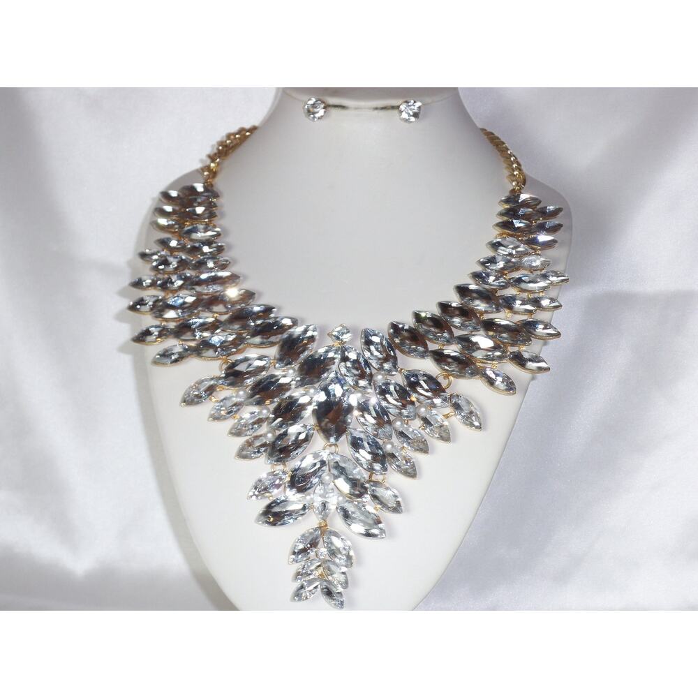 Rhinestone necklace set, bridal party evening MOB statement prom necklace set